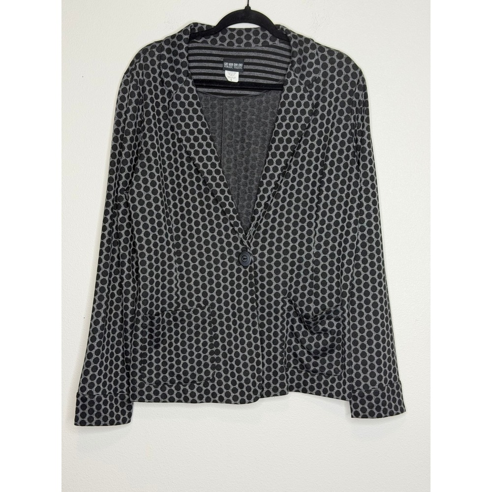 Nomadic Traders Women's Knit Blazer Jacket Polka Dot Black Grey Single Button L